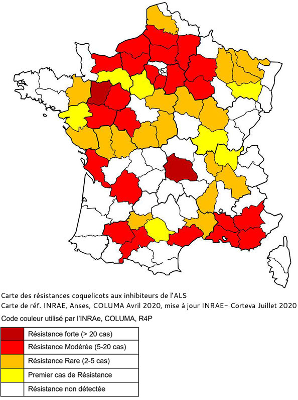 Carte des résistances coquelicots aux inhibiteurs de l'ALS