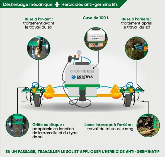 Désherbage mécanique plus herbicides anti-germinatifs